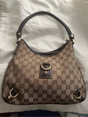 Gucci Abbey D Ring Monogram Pattern Brown Shoulder Bag
